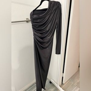 One shoulder silver/ dark gray dress